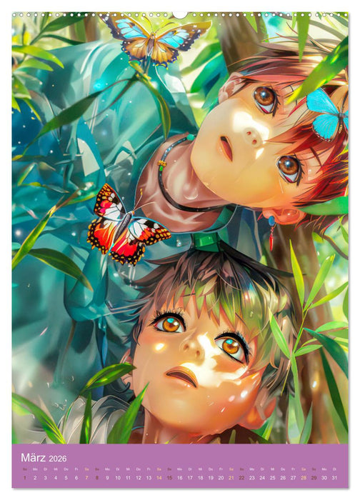 Manga Kinder - Unerschütterliche Tierliebe (CALVENDO Wandkalender 2026)