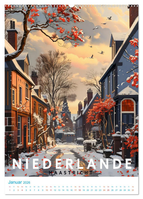 Niederlande - Old School Poster Style (CALVENDO Premium Wandkalender 2026)