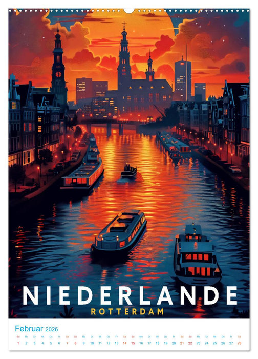 Niederlande - Old School Poster Style (CALVENDO Premium Wandkalender 2026)