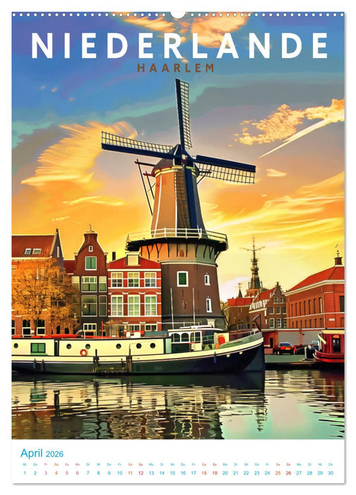 Niederlande - Old School Poster Style (CALVENDO Premium Wandkalender 2026)