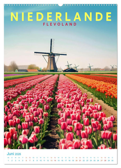 Niederlande - Old School Poster Style (CALVENDO Premium Wandkalender 2026)