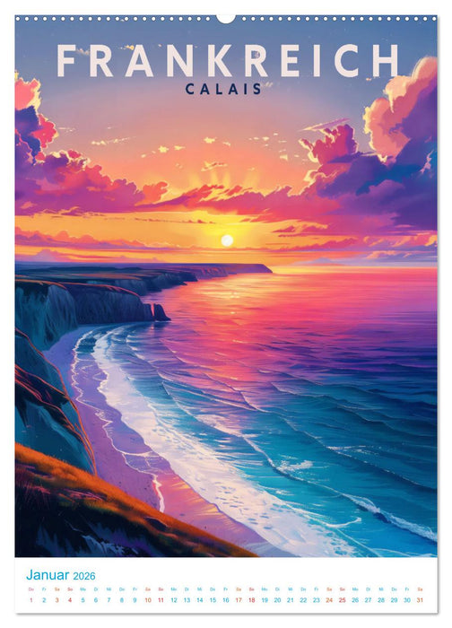Frankreich - Old School Poster Style (CALVENDO Premium Wandkalender 2026)