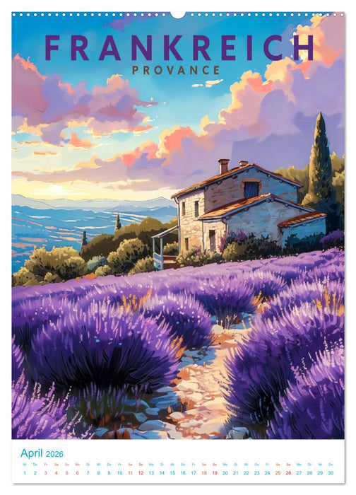 Frankreich - Old School Poster Style (CALVENDO Premium Wandkalender 2026)