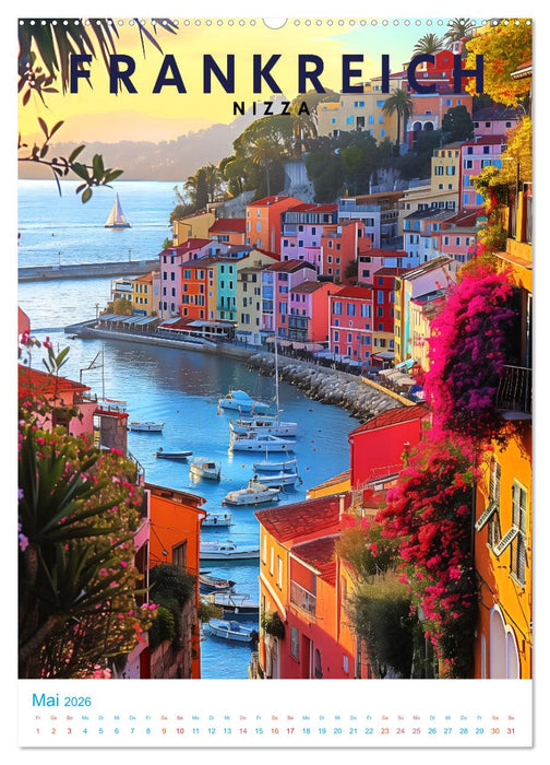 Frankreich - Old School Poster Style (CALVENDO Premium Wandkalender 2026)