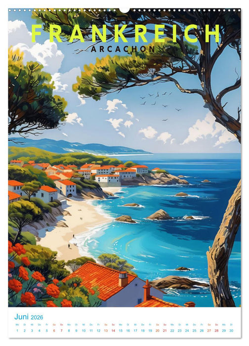 Frankreich - Old School Poster Style (CALVENDO Premium Wandkalender 2026)