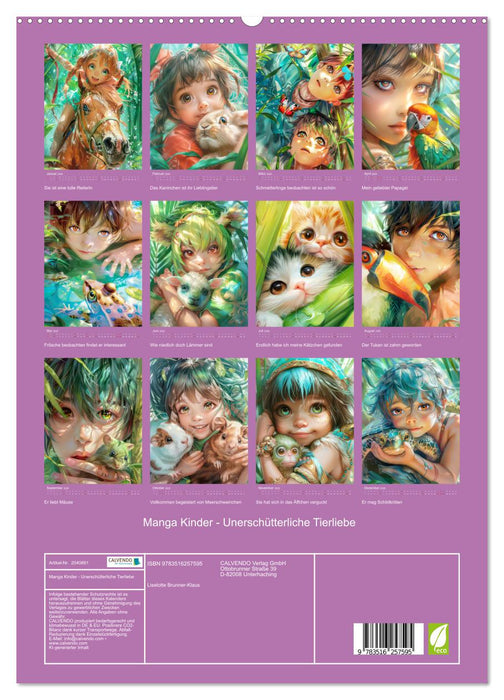 Manga Kinder - Unerschütterliche Tierliebe (CALVENDO Premium Wandkalender 2026)