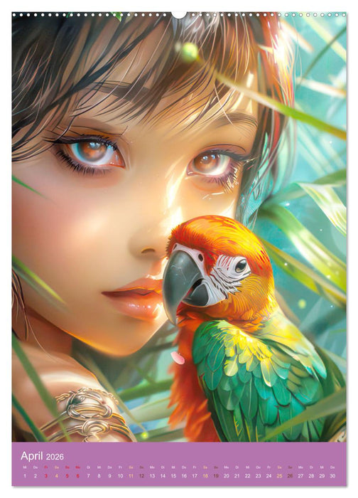 Manga Kinder - Unerschütterliche Tierliebe (CALVENDO Premium Wandkalender 2026)