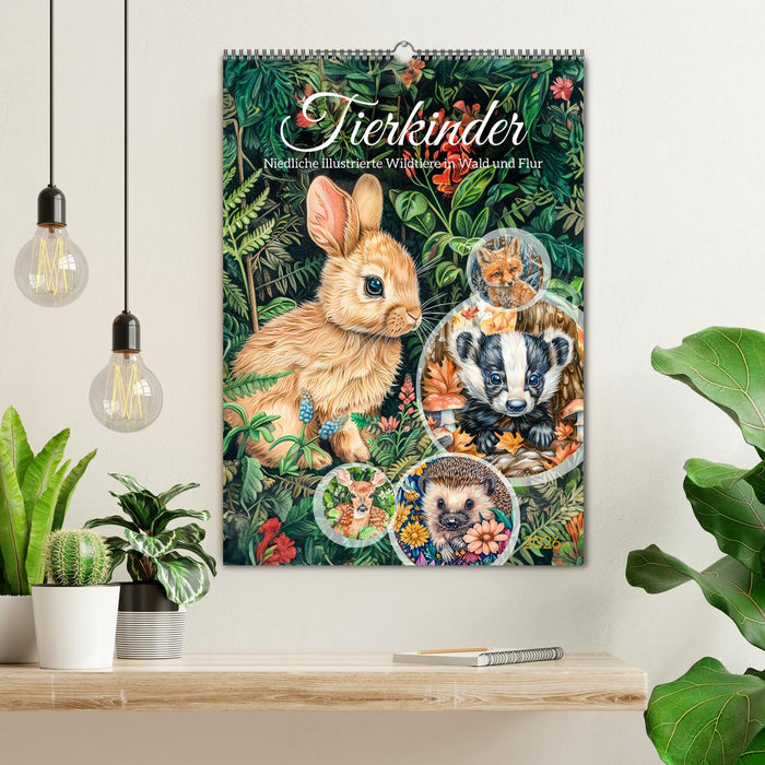 Tierkinder - Niedliche illustrierte Wildtiere in Wald und Flur (CALVENDO Wandkalender 2026)