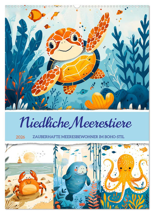 Niedliche Meerestiere - Zauberhafte Meeresbewohner im Boho-Stil (CALVENDO Wandkalender 2026)