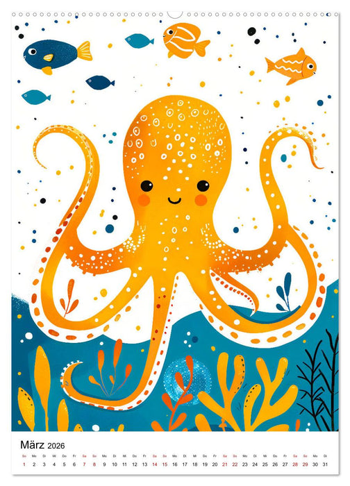 Niedliche Meerestiere - Zauberhafte Meeresbewohner im Boho-Stil (CALVENDO Wandkalender 2026)