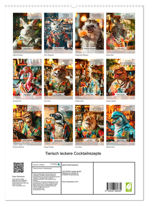 Tierisch leckere Cocktailrezepte (CALVENDO Premium Wandkalender 2026)