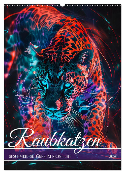 Raubkatzen - Geschmeidige Jäger im Neonlicht (CALVENDO Wandkalender 2026)