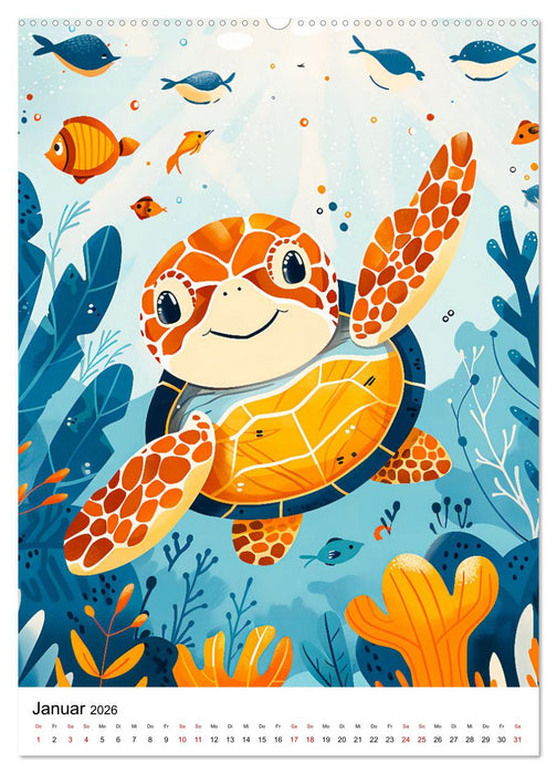 Niedliche Meerestiere - Zauberhafte Meeresbewohner im Boho-Stil (CALVENDO Premium Wandkalender 2026)