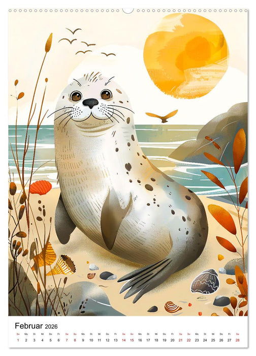 Niedliche Meerestiere - Zauberhafte Meeresbewohner im Boho-Stil (CALVENDO Premium Wandkalender 2026)