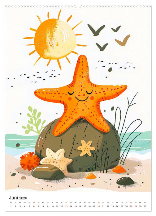 Niedliche Meerestiere - Zauberhafte Meeresbewohner im Boho-Stil (CALVENDO Premium Wandkalender 2026)