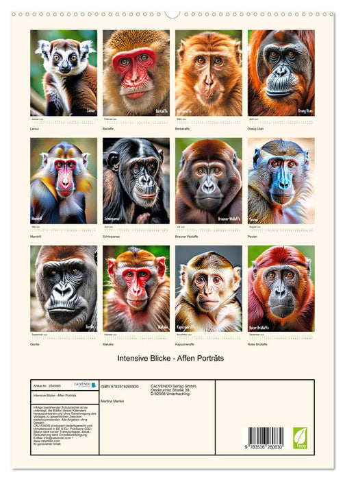 Intensive Blicke - Affen Porträts (CALVENDO Premium Wandkalender 2026)