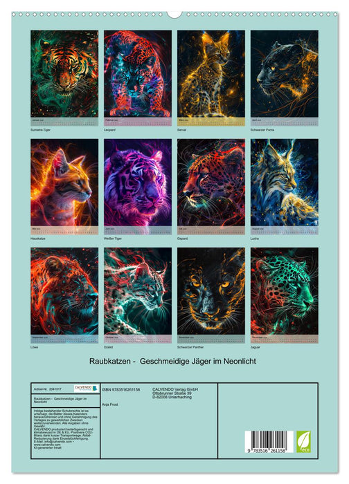Raubkatzen - Geschmeidige Jäger im Neonlicht (CALVENDO Premium Wandkalender 2026)