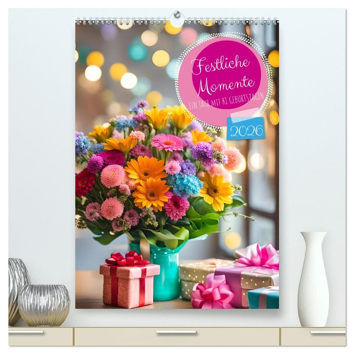 Festliche Momente - Ein Jahr mit KI Geburtstagen (CALVENDO Premium Wandkalender 2026)
