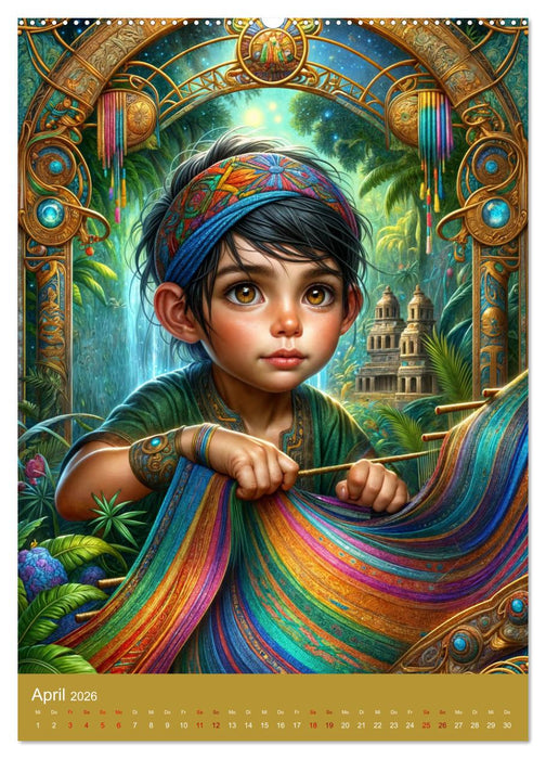 Regenwaldkinder - Ein vom Leben der Mayas inspierter Kinderkalender (CALVENDO Premium Wandkalender 2026)