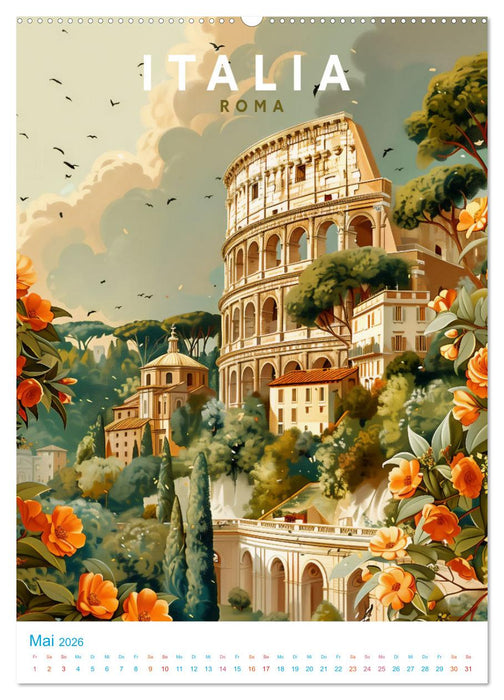 Italien - Old School Poster Style (CALVENDO Wandkalender 2026)