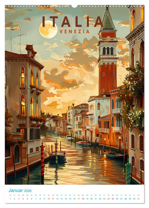 Italien - Old School Poster Style (CALVENDO Premium Wandkalender 2026)