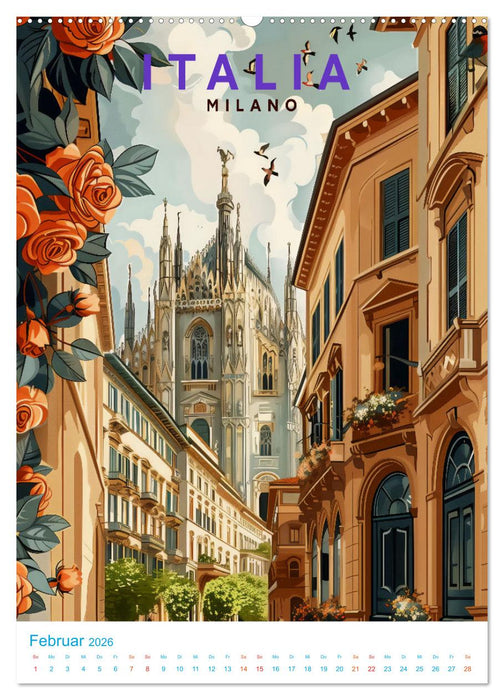 Italien - Old School Poster Style (CALVENDO Premium Wandkalender 2026)