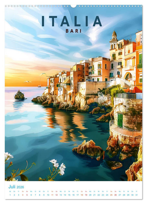 Italien - Old School Poster Style (CALVENDO Premium Wandkalender 2026)