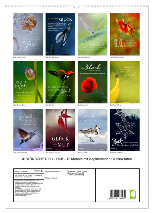 ICH WÜNSCHE DIR GLÜCK - 12 Monate mit inspirierenden Glückszitaten (CALVENDO Premium Wandkalender 2026)