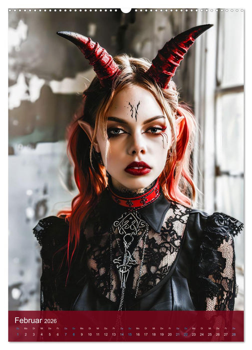 Teuflische Gothics - Gothic, Girls und Hörner (CALVENDO Premium Wandkalender 2026)