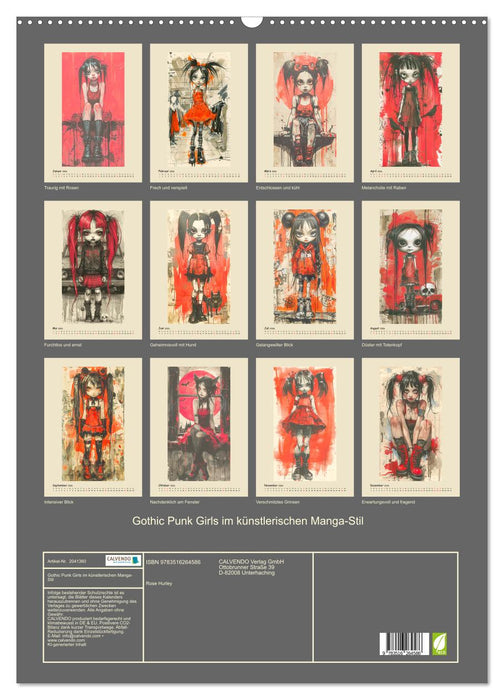 Gothic Punk Girls im künstlerischen Manga-Stil (CALVENDO Wandkalender 2026)