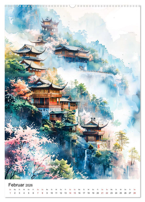 China in Wasserfarben - Idyllische Reise durch Traumlandschaften (CALVENDO Wandkalender 2026)