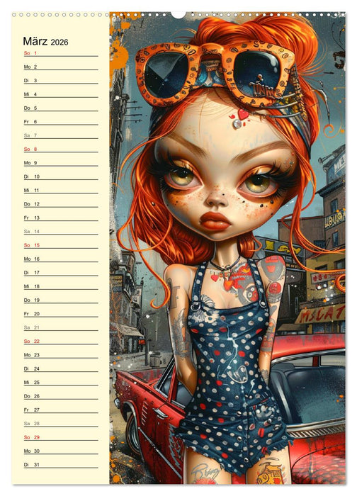 Rockabilly. Strange Comic-Kunst Girls im 50er-Jahre Stil (CALVENDO Premium Wandkalender 2026)