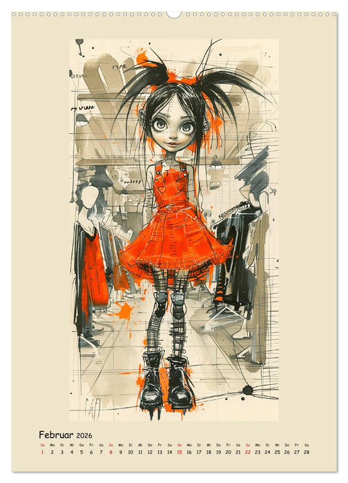 Gothic Punk Girls im künstlerischen Manga-Stil (CALVENDO Premium Wandkalender 2026)