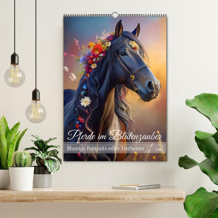 Pferde im Blütenzauber – Blumige Portraits edler Vierbeiner (CALVENDO Wandkalender 2026)