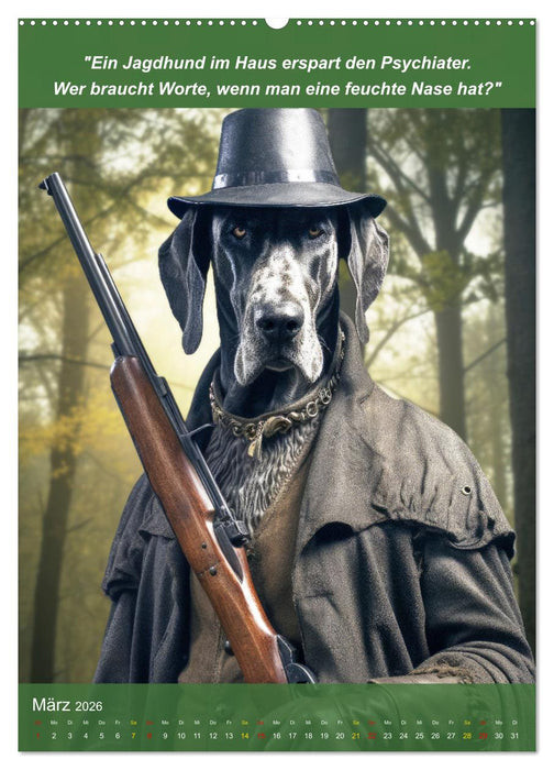 Lustige Jagdhunde mit Jägerlatein (CALVENDO Premium Wandkalender 2026)