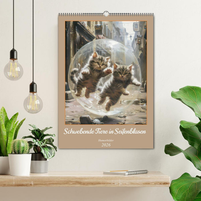 Schwebende Tiere in Seifenblasen - Humorbilder (CALVENDO Wandkalender 2026)