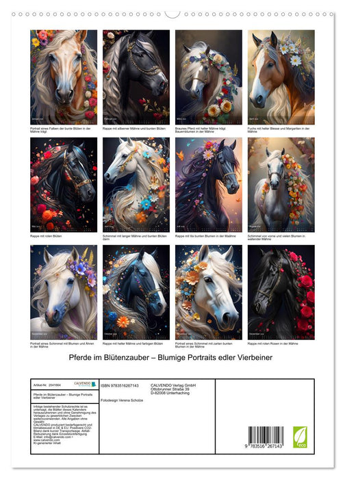 Pferde im Blütenzauber – Blumige Portraits edler Vierbeiner (CALVENDO Premium Wandkalender 2026)