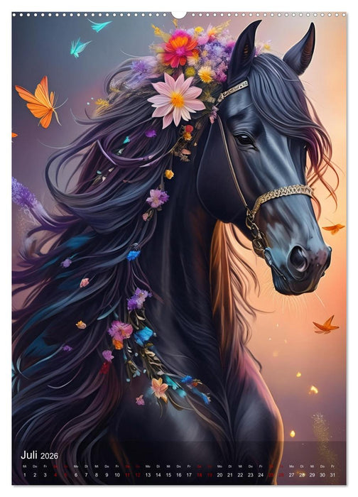 Pferde im Blütenzauber – Blumige Portraits edler Vierbeiner (CALVENDO Premium Wandkalender 2026)