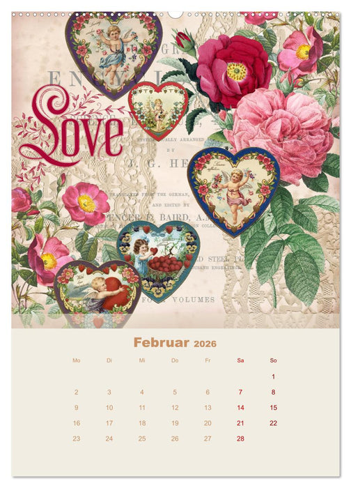 Rosencollagen mit Rosen von Pierre-Joseph Redouté (CALVENDO Wandkalender 2026)