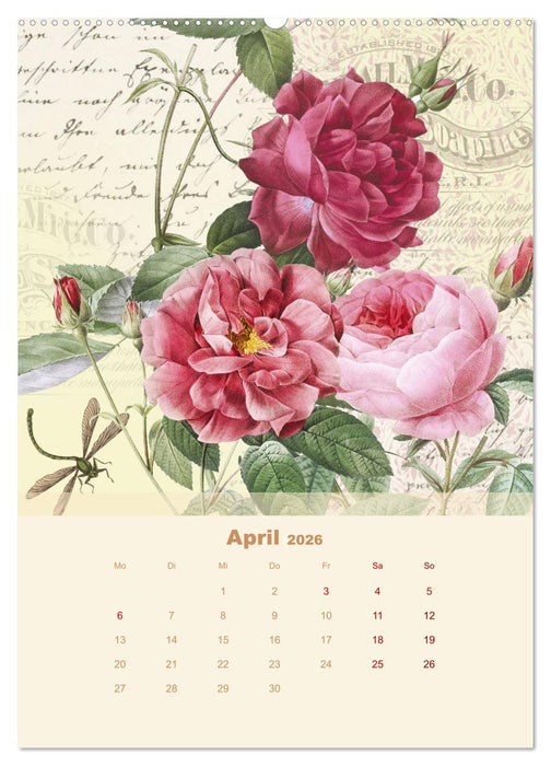 Rosencollagen mit Rosen von Pierre-Joseph Redouté (CALVENDO Wandkalender 2026)
