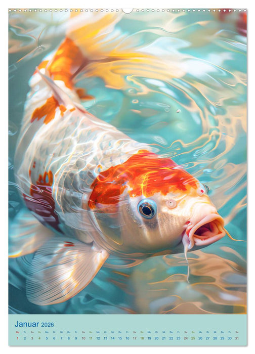 Prachtvolle Koi Karpfen Zierde aus Fernost (CALVENDO Wandkalender 2026)