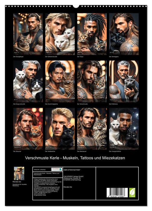 Verschmuste Kerle - Muskeln, Tattoos und Miezekatzen (CALVENDO Premium Wandkalender 2026)