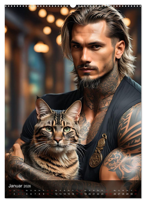 Verschmuste Kerle - Muskeln, Tattoos und Miezekatzen (CALVENDO Premium Wandkalender 2026)
