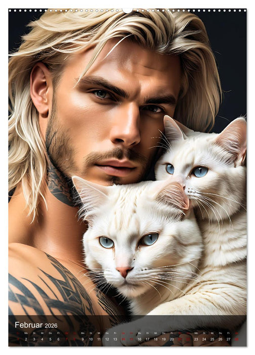 Verschmuste Kerle - Muskeln, Tattoos und Miezekatzen (CALVENDO Premium Wandkalender 2026)
