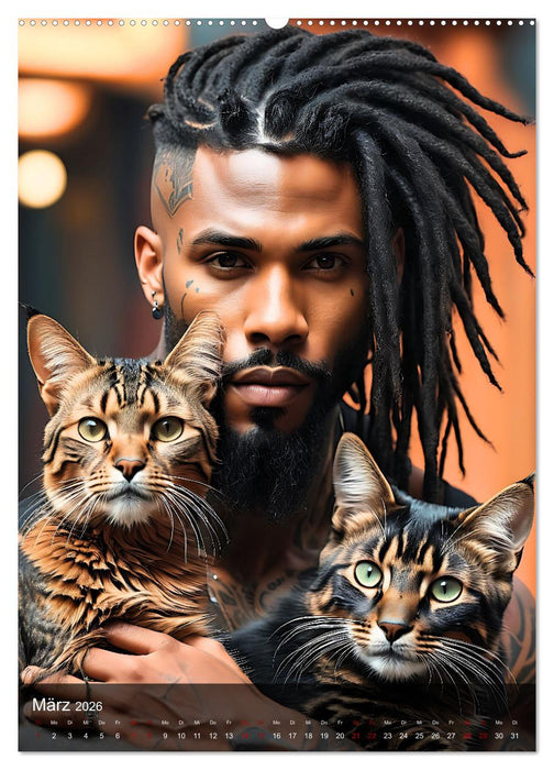 Verschmuste Kerle - Muskeln, Tattoos und Miezekatzen (CALVENDO Premium Wandkalender 2026)