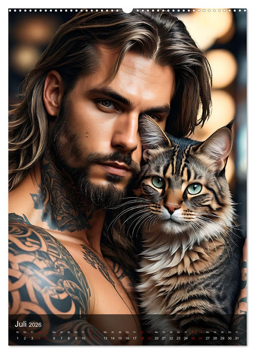 Verschmuste Kerle - Muskeln, Tattoos und Miezekatzen (CALVENDO Premium Wandkalender 2026)