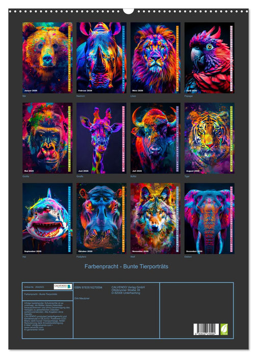 Farbenpracht - Bunte Tierporträts (CALVENDO Wandkalender 2026)