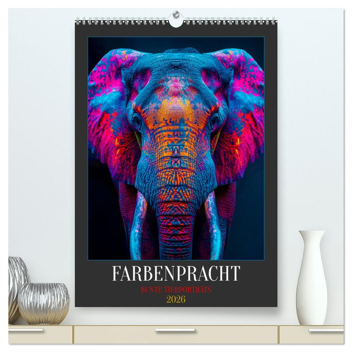 Farbenpracht - Bunte Tierporträts (CALVENDO Premium Wandkalender 2026)