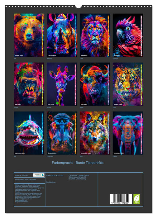 Farbenpracht - Bunte Tierporträts (CALVENDO Premium Wandkalender 2026)