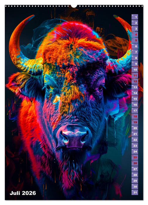 Farbenpracht - Bunte Tierporträts (CALVENDO Premium Wandkalender 2026)